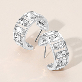 Rectangular Faceted Stone Around Hoop Earrings