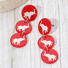 Triple Elephant Disc Game Day Style Drop Earrings