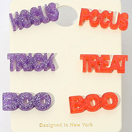 3Pairs - HOCUS POCUS TRICK TREAT BOO Halloween Message Stud Earring Set