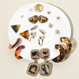 10Pairs - Animal Pattern Geometric Shaped Assorted Fashion Earring Set