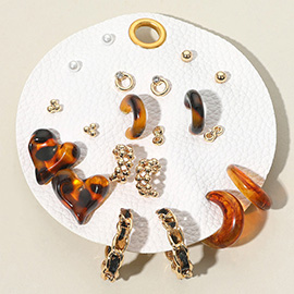 10Pairs - Animal Printed Heart Assorted Fashion Earring Set