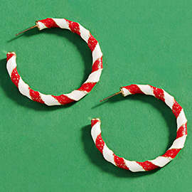 Enamel Candy Cane Hoop Earrings