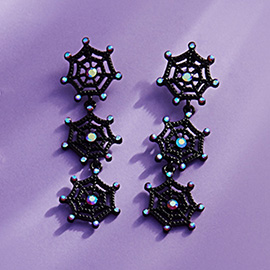 Stone Pointed Spider Web Link Dropdown Earrings