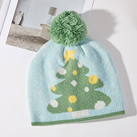 Cozy Christmas Tree Pom Pom Beanie Hat