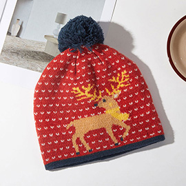 Cozy Reindeer Pom Pom Beanie Hat