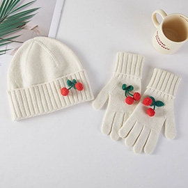 Cozy Cherry Accent Winter Beanie Gloves Set