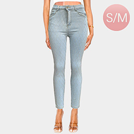 Diamond Pattern Bling Studded High Waist Skinny Jeans
