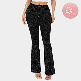 Bling Studded High Waist Skinny Flare Jeans