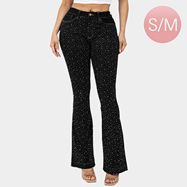 Bling Studded High Waist Skinny Flare Jeans