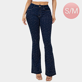 Bling Studded High Waist Skinny Flare Jeans