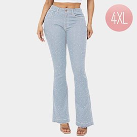 Bling Studded High Waist Skinny Flare Jeans