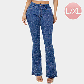 Bling Studded High Waist Skinny Flare Jeans