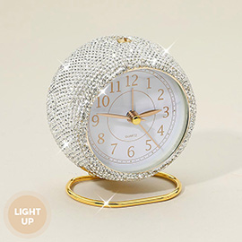 Light Up Bling Rhinestone Studded Quartz Table Clock