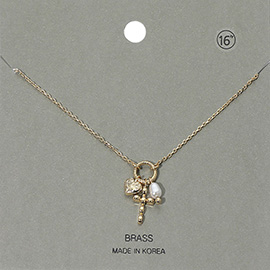 Metal Bubble Cross Heart Pearl Pendant Necklace