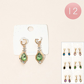 12Pairs - Teardrop Stone Drop Dangle Huggie Earrings