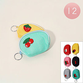 12PCS - Fruit Embroidery Accent Mini Coin Purses / Keychains