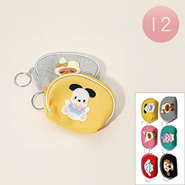 12PCS - Animal Character Embroidery Accent Mini Coin Purses / Keychains