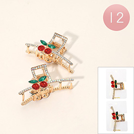 12PCS - Cherry Rhinestone Hair Claw Clips