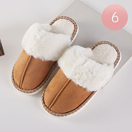 6Pairs - Fuzzy Plush Home Indoor Floor Slippers