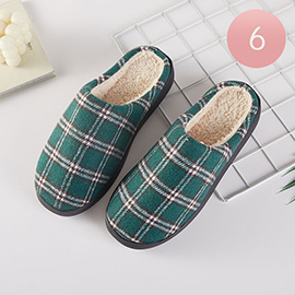 6Pairs - Plaid Fleece Plush Home Indoor Floor Slippers
