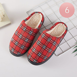 6Pairs - Plaid Fleece Plush Home Indoor Floor Slippers