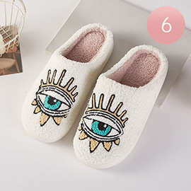 6Pairs - Evil Eye Cozy Fleece Home Indoor Floor Slippers