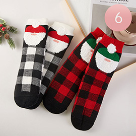 6Pairs - Checkered Santa Non-Slip Cozy Winter Socks Set