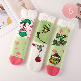 6Pairs - Holiday Green Monster Non-Slip Cozy Winter Socks Set