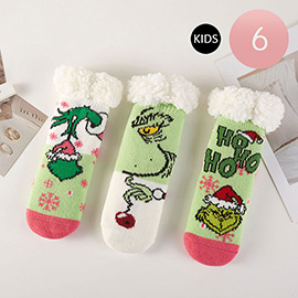 6Pairs - Kids Holiday Green Monster Fuzzy Winter Socks Set