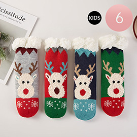 6Pairs - Kids Christmas Reindeer Fuzzy Winter Socks Set