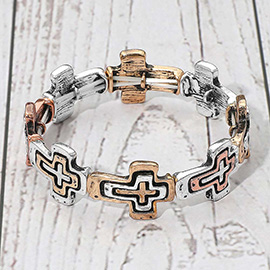 Western Boho Vintage Metal Cross Beaded Stretch Bracelet