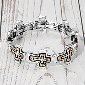 Western Boho Vintage Metal Cross Beaded Stretch Bracelet