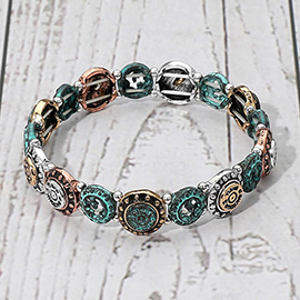 Western Vintage Round Shotgun Shell Beaded Stretch Bracelet