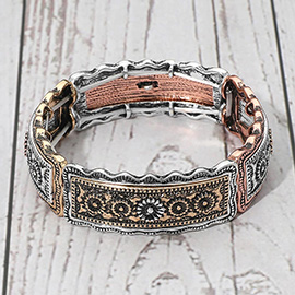 Vintage Boho Western Flower Engraved Stretch Bracelet