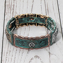 Vintage Boho Western Flower Engraved Stretch Bracelet