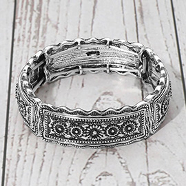 Vintage Boho Western Flower Engraved Stretch Bracelet