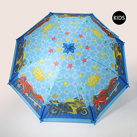 Kids Motorcycle Cartoon Star Printed Umbrella
