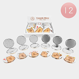 12PCS - Capybara Print Round Cosmetic Mirrors