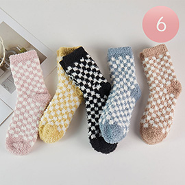6Pairs - Cozy Fuzzy Checkered Winter Socks Set