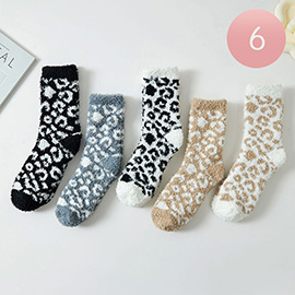 6Pairs - Cozy Fuzzy Leopard Winter Socks Set