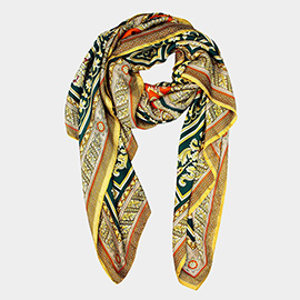 Baroque Inspired Regal  Pattern Printed Oblong Silky Satin Scarf Shawl