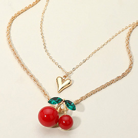 Heart Cherry Pendant Layered Necklace