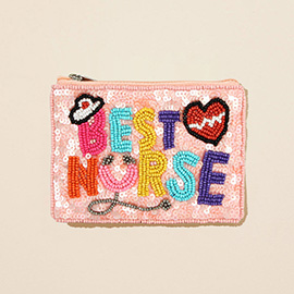 BEST NURSE Message Seed Beaded Mini Pouch Bag