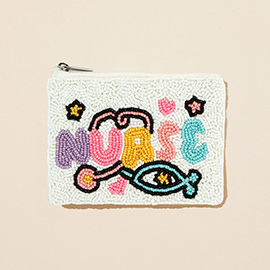 NURSE Message Seed Beaded Mini Pouch Bag