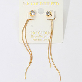 14K Gold Dipped Hypoallergenic Stone Bezel Accent Long Chain Drop Earrings