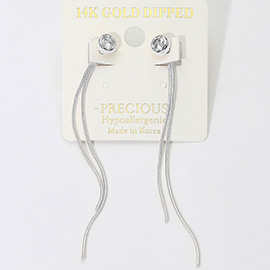 14K Gold Dipped Hypoallergenic Stone Bezel Accent Long Chain Drop Earrings