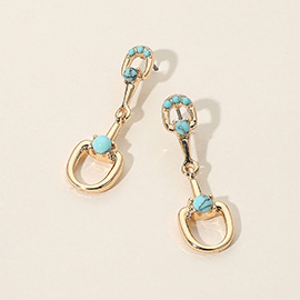 Western Turquoise Stone Accent Horsebit Drop Earrings