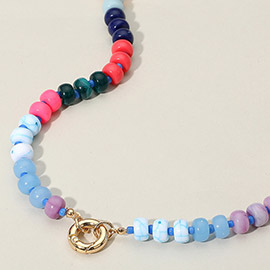 Clasp Accent Disc Beaded Necklace