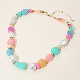 Colorful Pebble Organic Pearl Beaded Chunky Chain Necklace