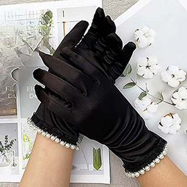 Dressy Satin Feel Pearl Trim Gloves